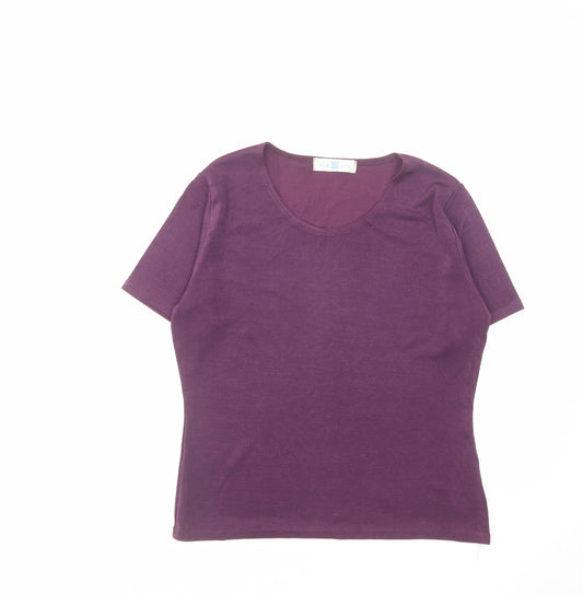New Look Womens Purple Polyester Basic T-Shirt Size 14 Round Neck