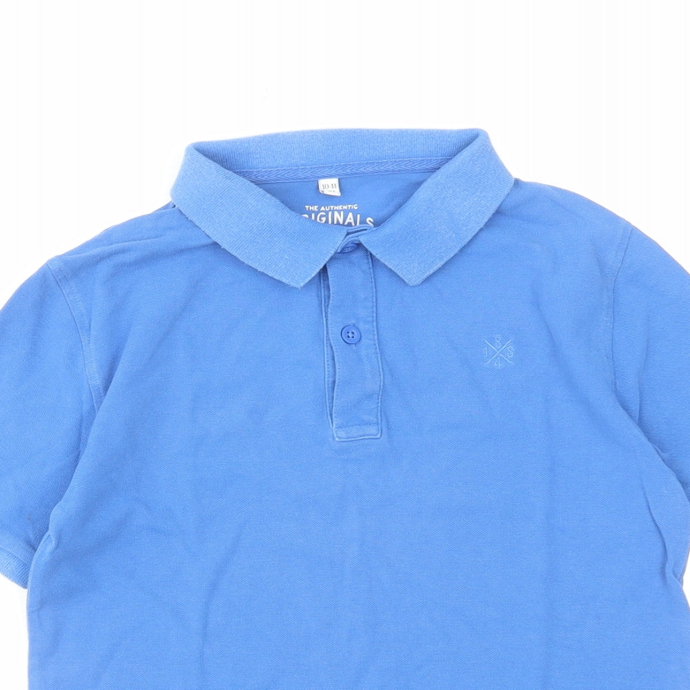 Marks and Spencer Boys Blue Cotton Pullover Polo Size 10-11 Years Collared Button