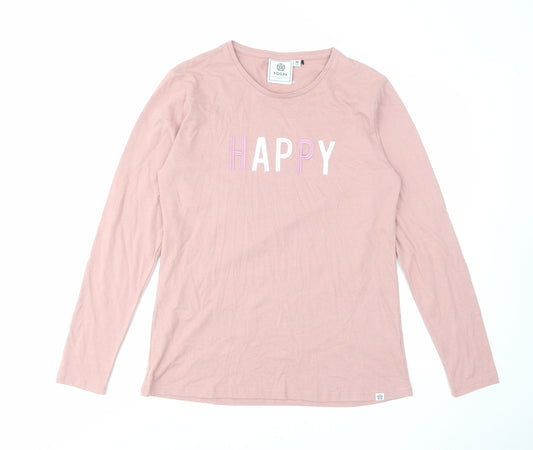 TOG24 Womens Pink Cotton Basic T-Shirt Size 16 Crew Neck - Happy