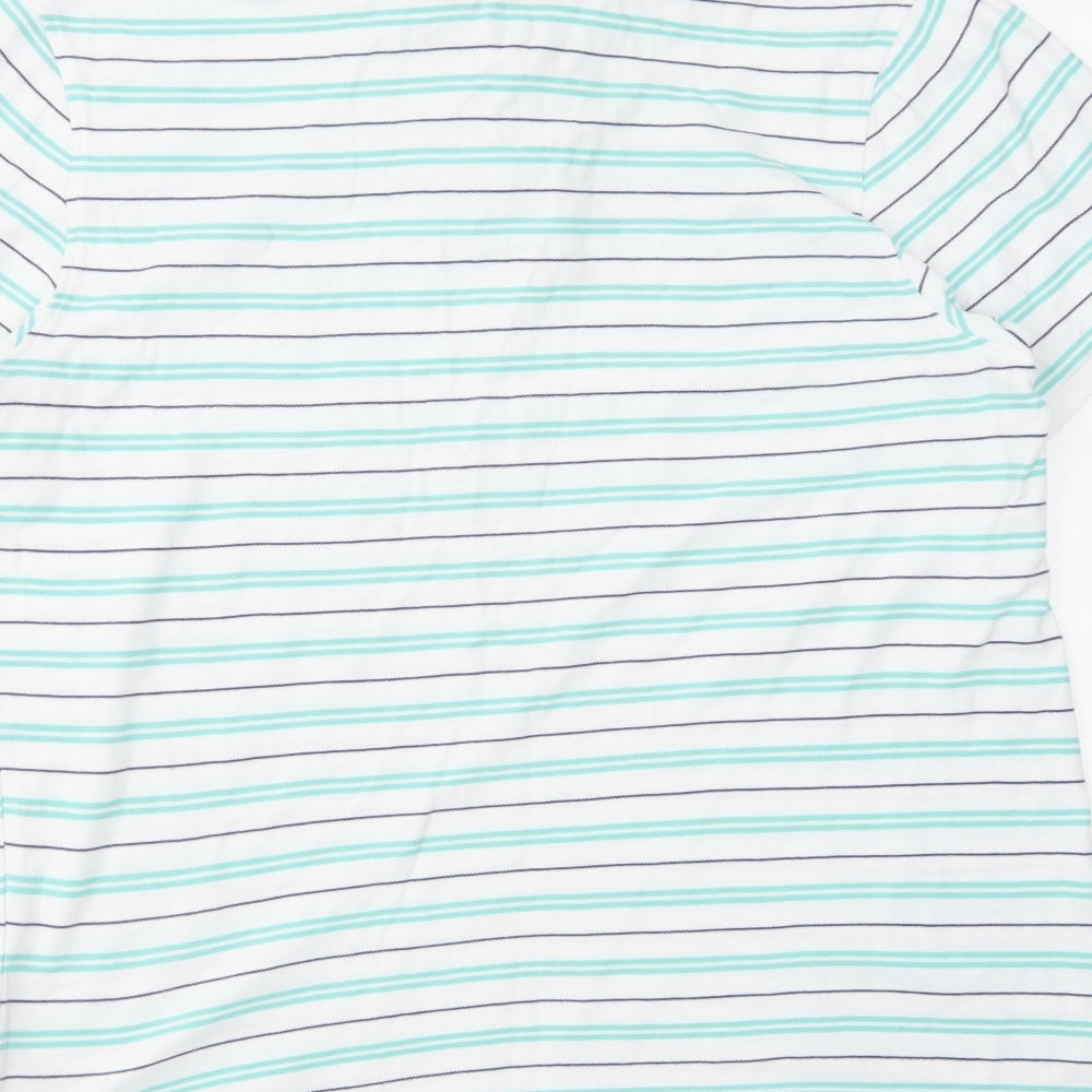 Marks and Spencer Mens Green Striped Cotton Polo Size L Collared Button