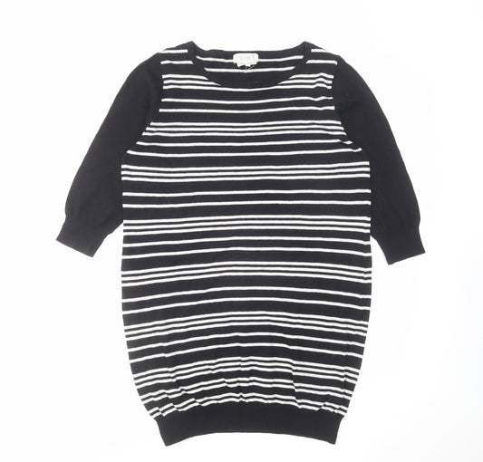 NEXT Womens Black Striped Cotton Jumper Dress Size 16 Round Neck Pullover