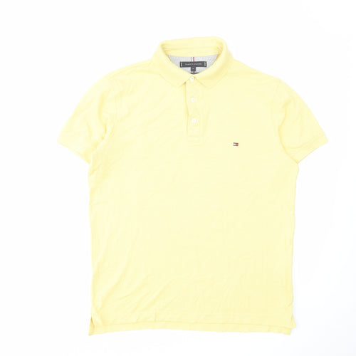 Tommy Hilfiger Mens Yellow Cotton Polo Size M Collared Button