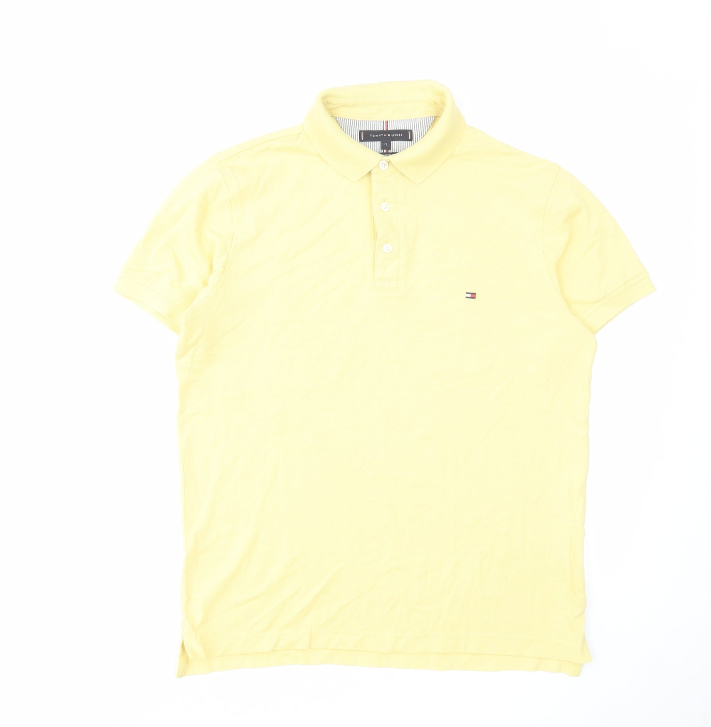 Tommy Hilfiger Mens Yellow Cotton Polo Size M Collared Button
