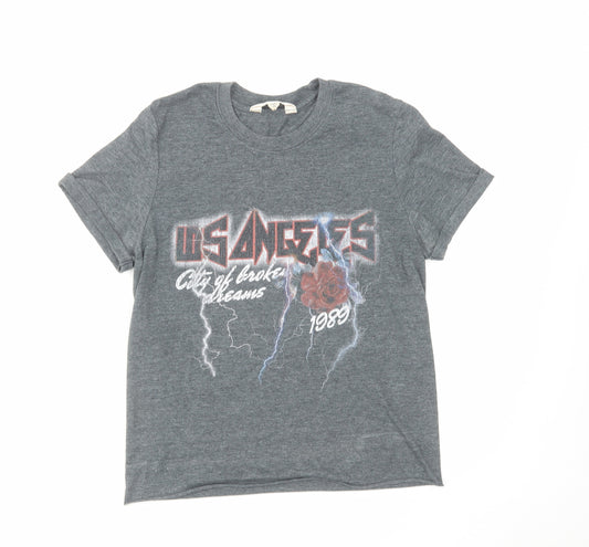 Miss Selfridge Womens Grey Polyester Basic T-Shirt Size S Crew Neck - Los Angeles
