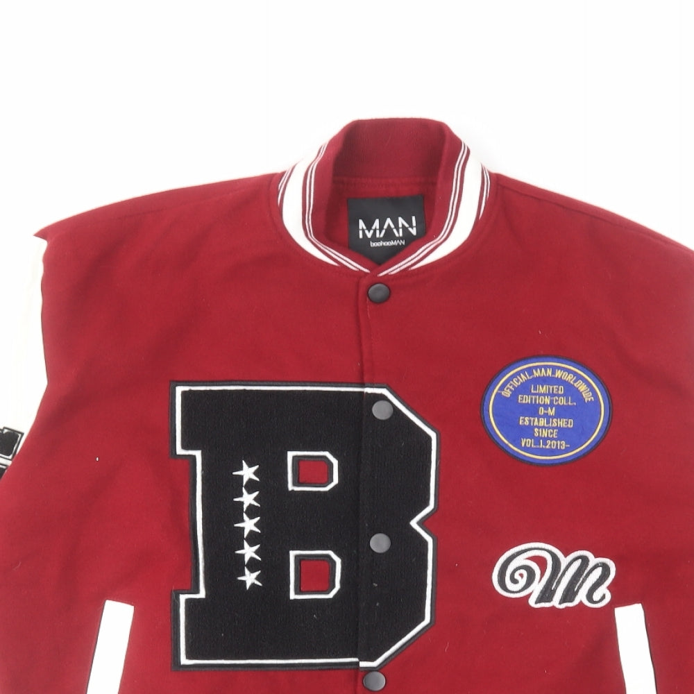 Boohoo Mens Red Varsity Jacket Jacket Size S Button