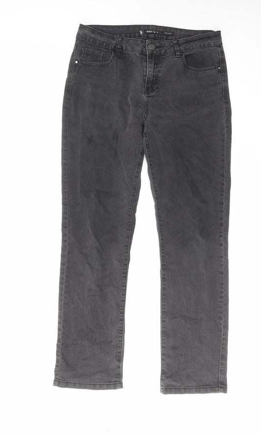 TU Womens Grey Cotton Straight Jeans Size 12 L29 in Regular Zip