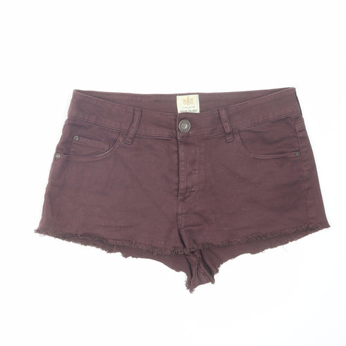 River Island Womens Brown Cotton Cut-Off Shorts Size 12 Regular Zip
