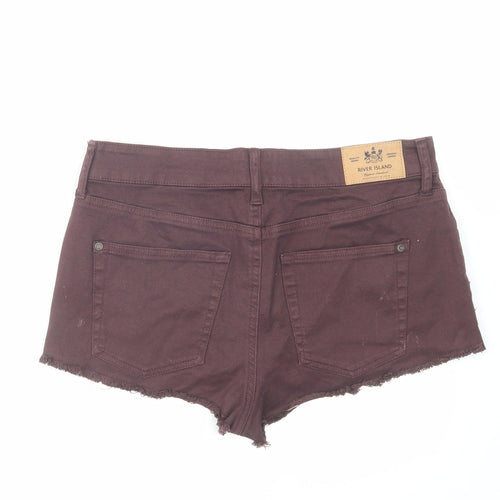 River Island Womens Brown Cotton Cut-Off Shorts Size 12 Regular Zip