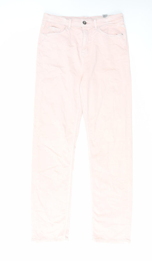 Marks and Spencer Womens Pink Cotton Straight Jeans Size 14 L31 in Regular Zip