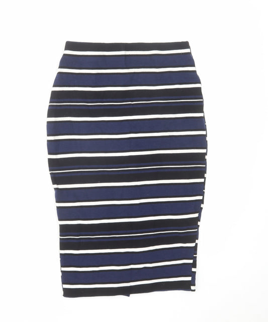 Zara Womens Blue Striped Cotton Bandage Skirt Size S