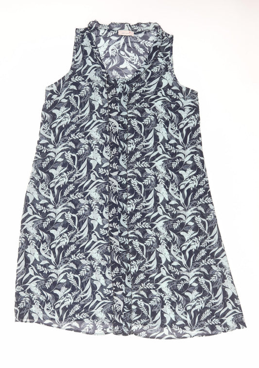 Per Una Womens Blue Geometric Polyester Shift Size 16 Round Neck Pullover