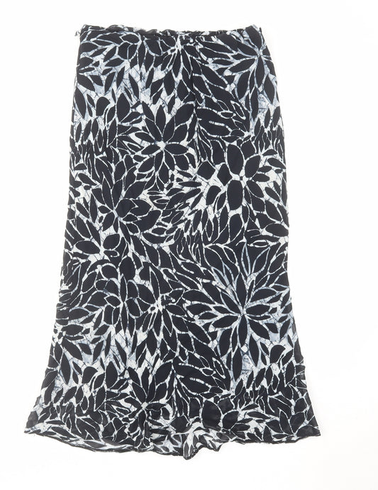 Wallis Womens Black Geometric Polyester A-Line Skirt Size 14 - Leaf pattern
