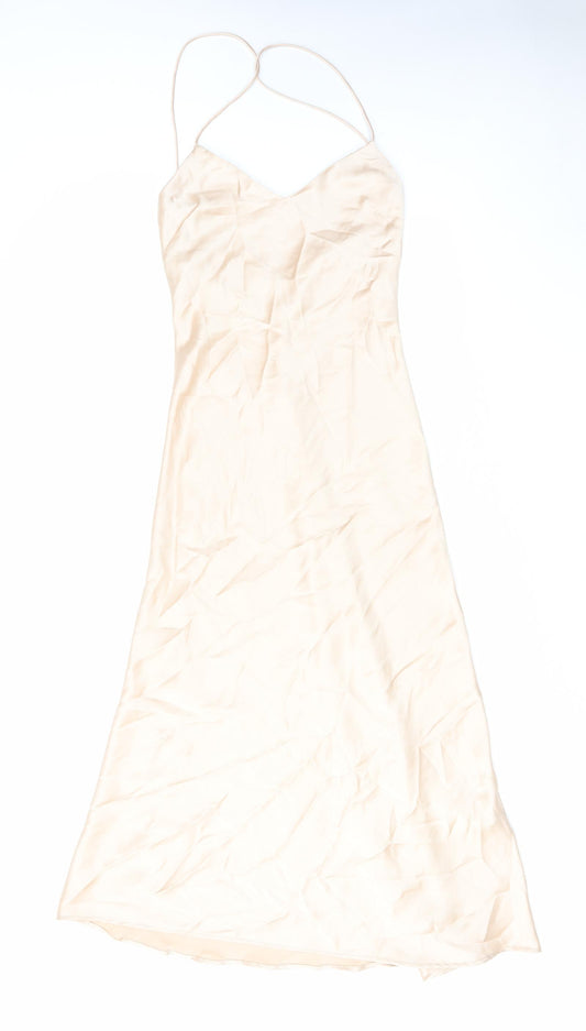 Zara Womens Beige Polyester Maxi Size S V-Neck Zip