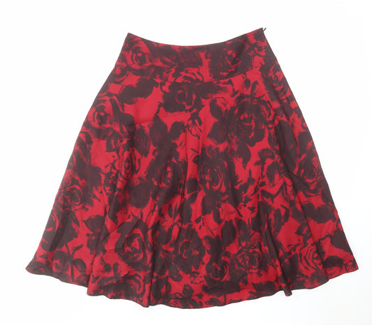 Phase Eight Womens Red Floral Polyester Swing Skirt Size 10 Zip