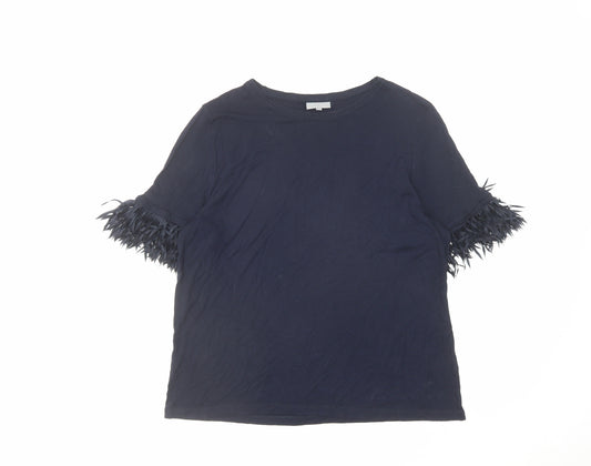 Oliver Bonas Womens Blue Viscose Basic T-Shirt Size 10 Boat Neck - Sleeve Detail