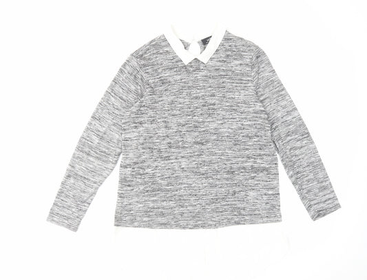 Wallis Womens Grey Polyester Basic Blouse Size 16 Collared