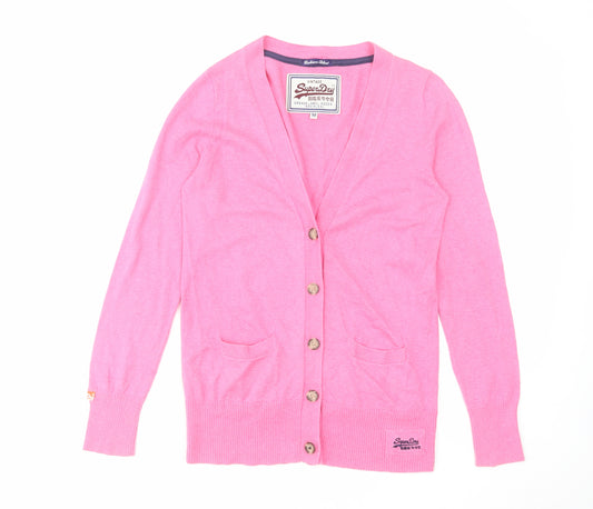 Superdry Womens Pink V-Neck Cotton Cardigan Jumper Size M