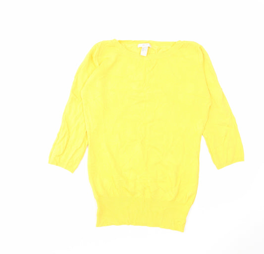 Mango Womens Yellow Round Neck Viscose Pullover Jumper Size S