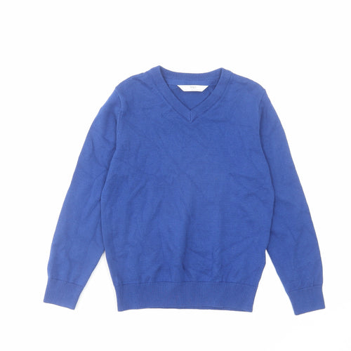 Marks and Spencer Boys Blue V-Neck Cotton Pullover Jumper Size 5-6 Years Pullover
