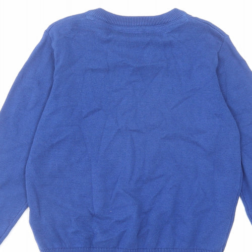 Marks and Spencer Boys Blue V-Neck Cotton Pullover Jumper Size 5-6 Years Pullover