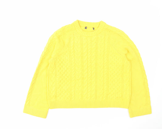 Marks and Spencer Womens Yellow Round Neck Cotton Pullover Jumper Size M