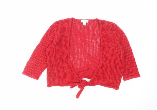 Christopher & Banks Womens Red V-Neck Cotton Cardigan Jumper Size S - Tie Front