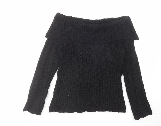 Net Womens Black Boat Neck Acrylic Pullover Jumper Size M