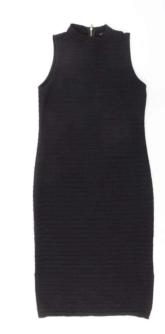 Dorothy Perkins Womens Black Polyester Bodycon Size 12 Mock Neck Zip - Textured
