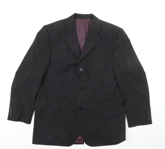 Daniel Hechter Mens Black Striped Wool Jacket Suit Jacket Size 40 Regular