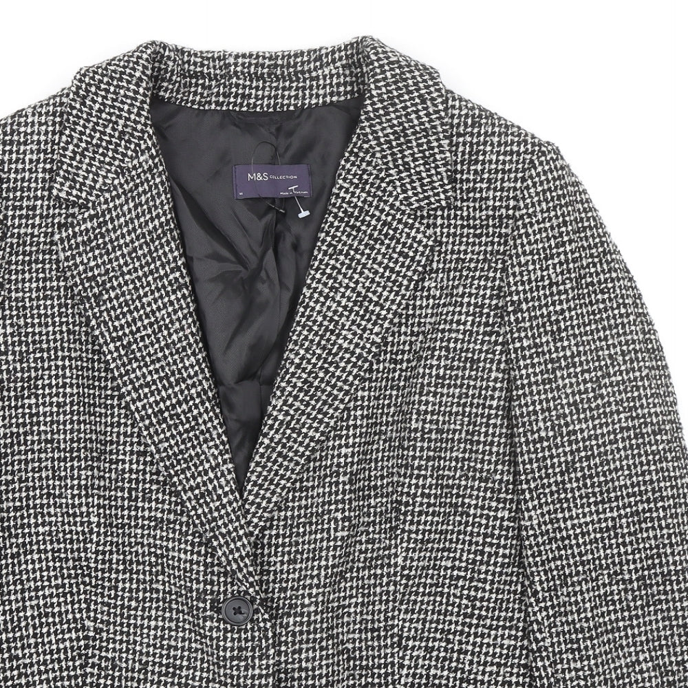 Marks and Spencer Womens Black Geometric Jacket Blazer Size 14 Button