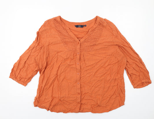 EWM Womens Orange Viscose Basic Button-Up Size 22 V-Neck