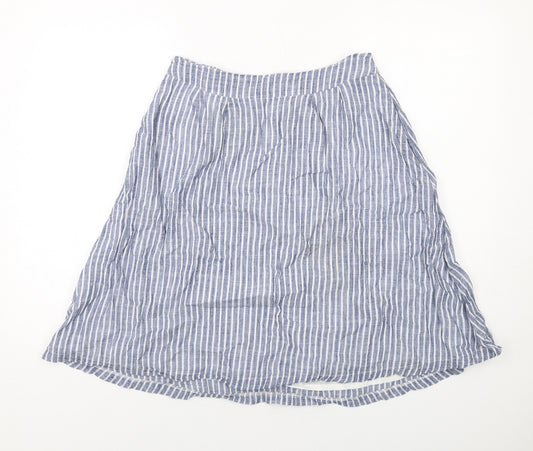 Pink Lemons Womens Blue Striped Cotton A-Line Skirt Size L Zip