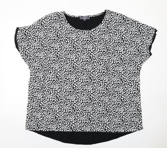 Studio Womens Black Animal Print Polyester Basic T-Shirt Size 24 Round Neck