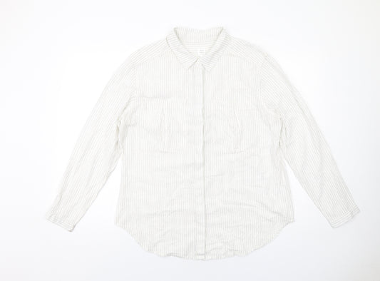 John Lewis Womens White Striped Modal Basic Button-Up Size 16 Collared