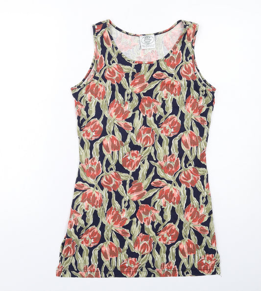 Laura Ashley Womens Multicoloured Floral Cotton Basic Tank Size S Boat Neck