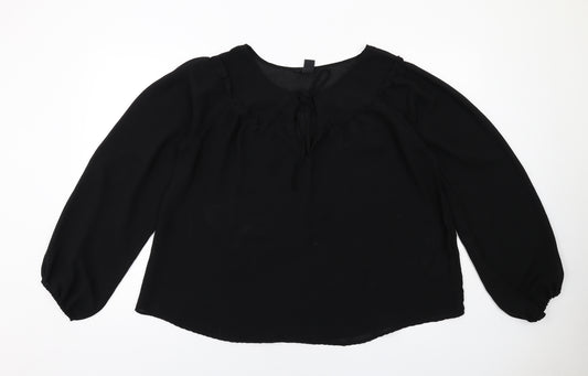 H&M Womens Black Polyester Basic Blouse Size 14 Round Neck
