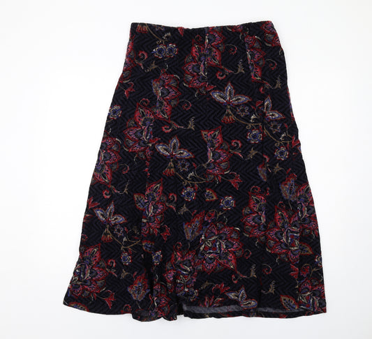 Classic Womens Multicoloured Floral Polyester A-Line Skirt Size 14