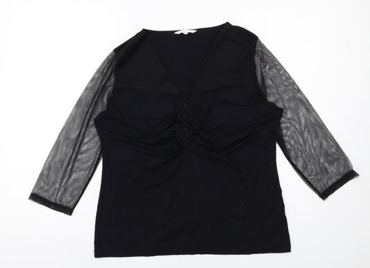 Lakeland Womens Black Viscose Basic Blouse Size 16 V-Neck - Mesh Sleeves