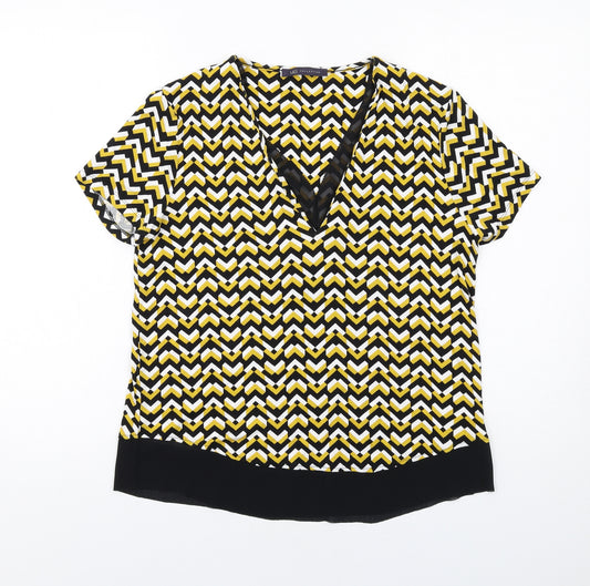 Marks and Spencer Womens Yellow Geometric Viscose Basic Blouse Size 10 V-Neck