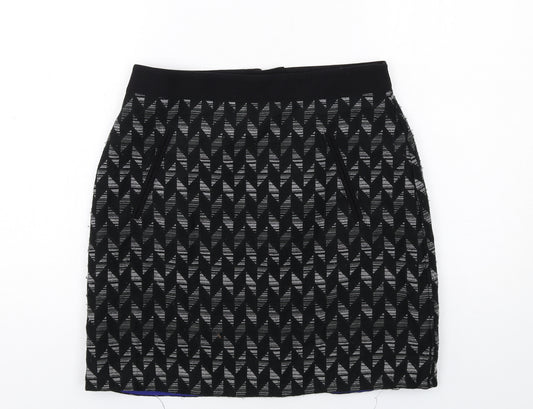 Principles Womens Black Geometric Acrylic Bandage Skirt Size 10 Zip