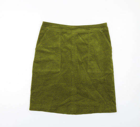 White Stuff Womens Green Cotton A-Line Skirt Size 10 Zip