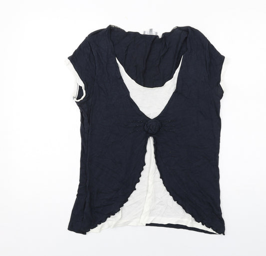 Per Una Womens Blue Cotton Basic T-Shirt Size 14 Scoop Neck - Layered