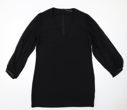 Zara Womens Black Polyester Mini Size L V-Neck Zip