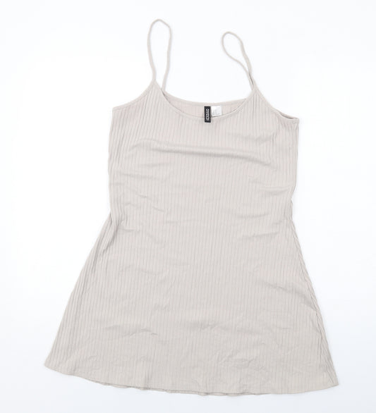 H&M Womens Beige Cotton Slip Dress Size M Scoop Neck Pullover - Ribbed