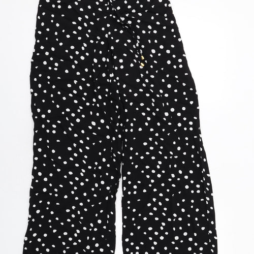 Marks and Spencer Womens Black Polka Dot Viscose Trousers Size 14 Regular Drawstring