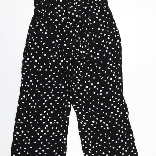 Marks and Spencer Womens Black Polka Dot Viscose Trousers Size 14 Regular Drawstring