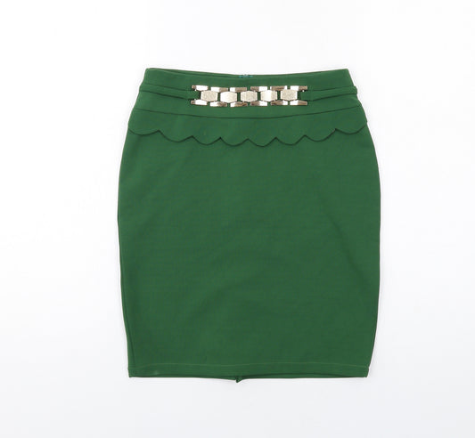 bebe Womens Green Polyester A-Line Skirt Size S Zip