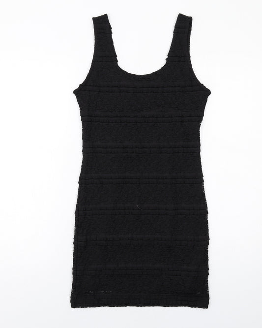 FOREVER 21 Womens Black Polyester Tank Dress Size M Scoop Neck Pullover - Lace Overlay