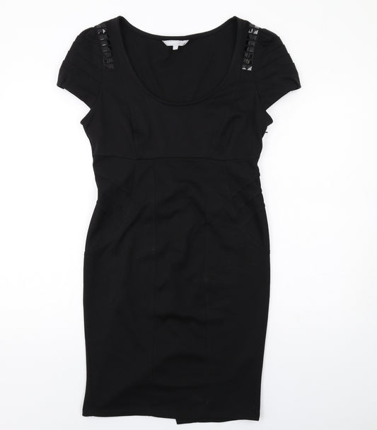 Red Herring Womens Black Polyester Pencil Dress Size 12 Scoop Neck Zip - Embellished
