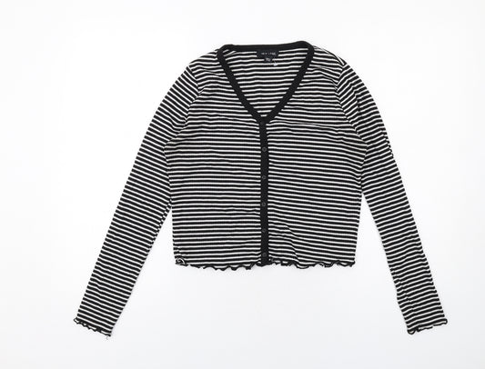 New Look Womens Black Striped Polyester Basic Blouse Size 12 V-Neck